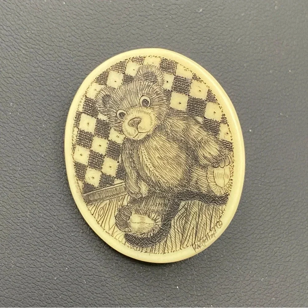Vintage Etched Teddy Bear Pin